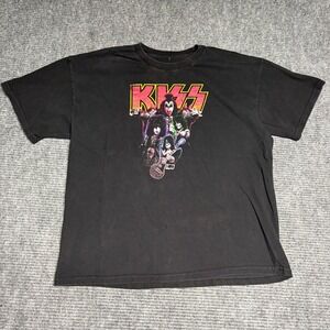 2000s Mens Mountaineer Kiss Band Graphic T Shirt Black XL